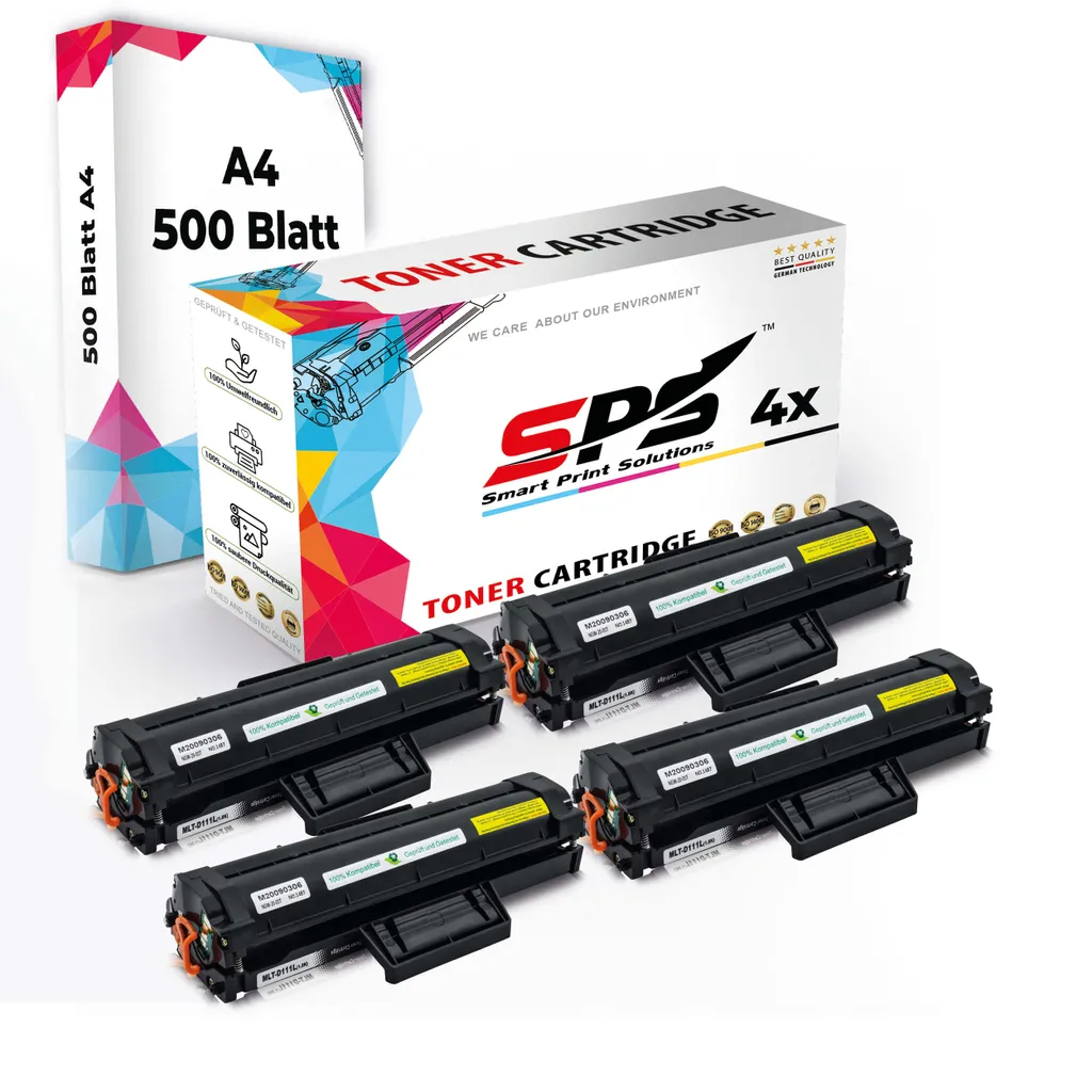 Druckerpapier A4 + 4x Multipack Set Kompatibel für Samsung M 2022 (MLT-D111L/111L) Toner-Kartusche Schwarz XL 3000 Seiten